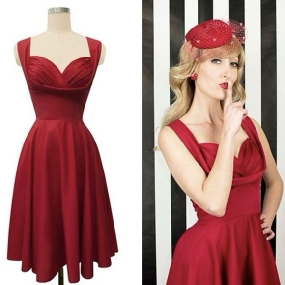 TRASHY DIVA X Candice Gwinn Honey Dress Red Midi 50s Inspired Swing Size 2 - Picture 1 of 10